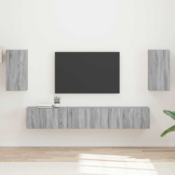 vidaXL Zostava TV skriniek Nástenný 5 pcs Sivý Sonoma Kompozitné drevo
