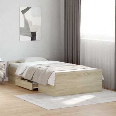 vidaXL Posteľný rám so zásuvkami dub sonoma 90x190 cm kompozitné drevo