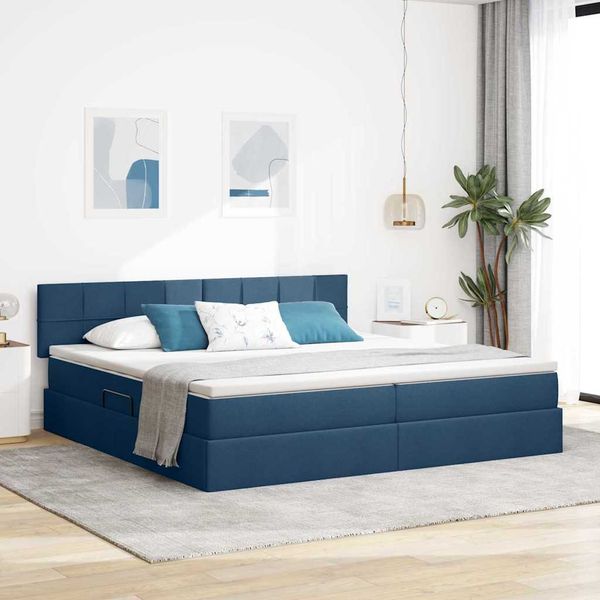 vidaXL Postel s úložným prostorem a matrací Modrá 200 x 200 cm