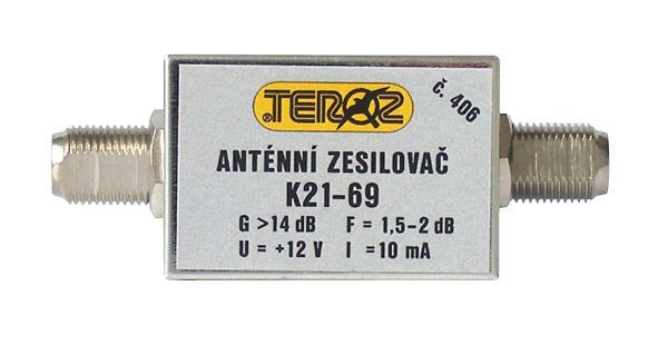 Anténny zosilňovač TEROZ 406X, nízkošumový, UHF, G14dB, F1,5dB, U98dBµV, F-F