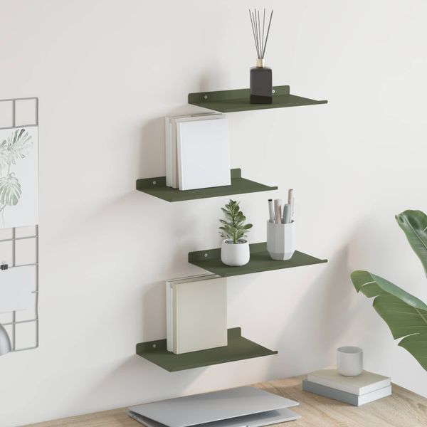 vidaXL Závesná polica 4 pcs Olivová zelená 30 x 18 x 2,5 cm Oceľ