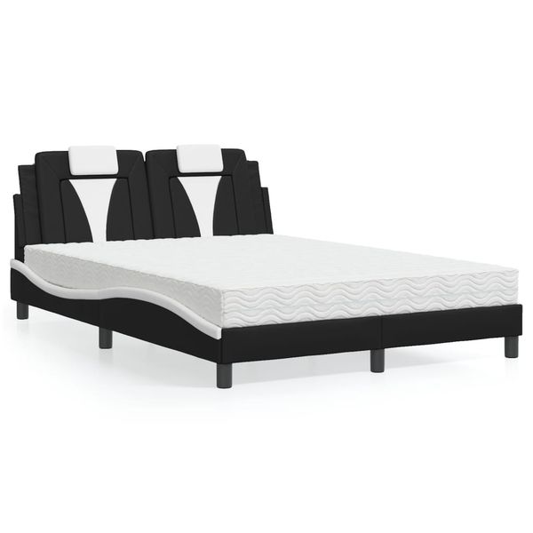 vidaXL Posteľ Viana s matracom čierno-biela 120x200 cm umelá koža