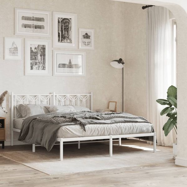 vidaXL Kovový rám postele s čelom biely 150x200 cm