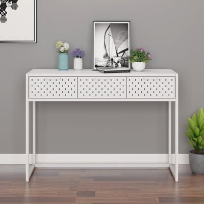 vidaXL Konzolový stolík biela 106x35x75 cm oceľ