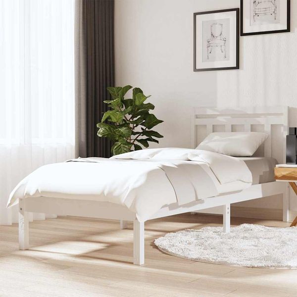 vidaXL Posteľný rám biely 75x190 cm malé jednolôžko masívne drevo