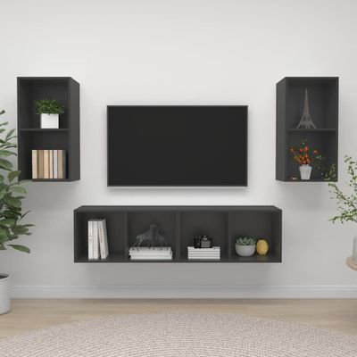 vidaXL Nástenné TV skrinky 4 ks, sivé, kompozitné drevo