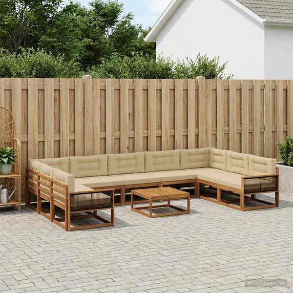 vidaXL Záhradná súprava gaučov s vankúšom 11 pcs Prírodná a béžová
