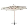 vidaXL Visiaci slnečník 350 cm, drevená tyč, biely