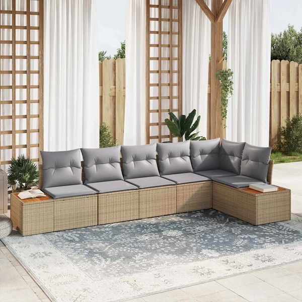 vidaXL Súprava záhradných pohoviek s vankúšom 6 pcs Béžová Poly ratan