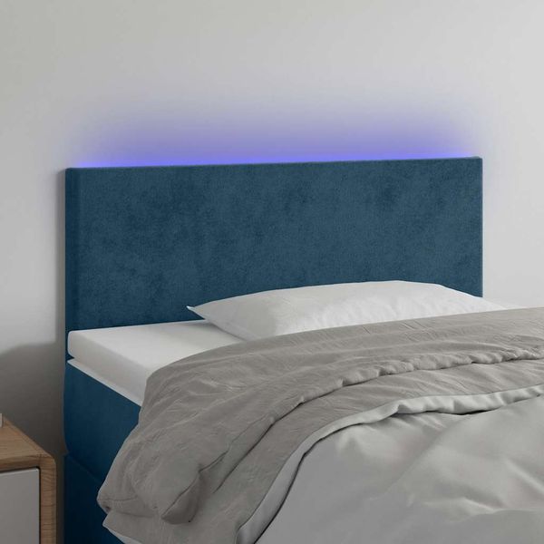 vidaXL Čelo postele s LED tmavomodré 80x5x78/88 cm zamat