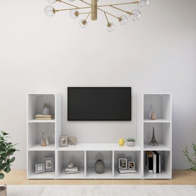 vidaXL TV skrinky 3 ks biele 107x35x37 cm drevotrieska