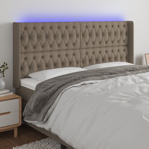 vidaXL Čelo postele s LED sivohnedé 203x16x118/128 cm látka