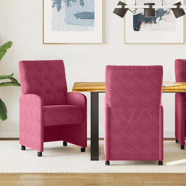 vidaXL Jedálenské stoličky na kolieskach 2 pcs vínovo červená Zamat
