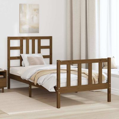 vidaXL Posteľný rám s čelom medovohnedý 90x200 cm masívne drevo