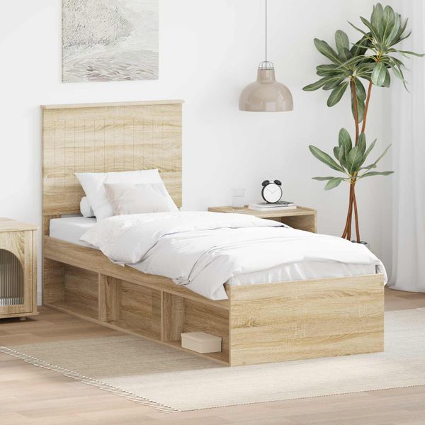 vidaXL Rám postele Sonoma dub 75 x 190 cm Masívne borovicové drevo