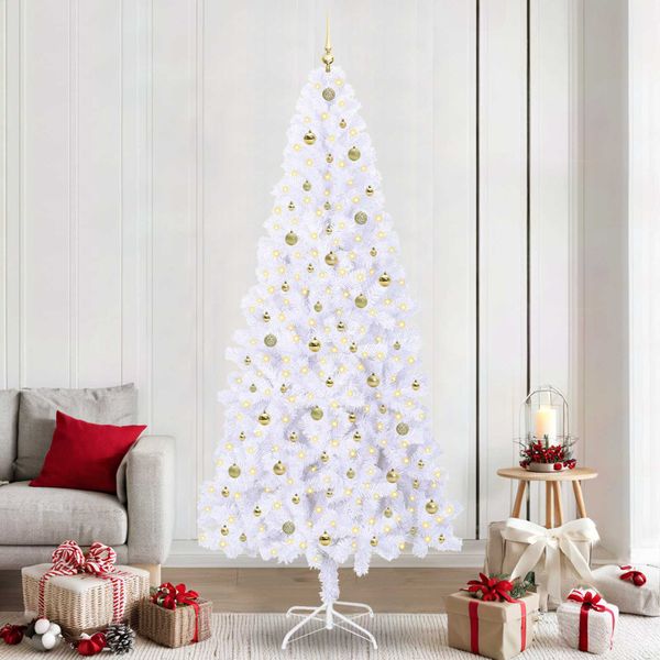 vidaXL Umelý vianočný stromček s 300 LED-i Biela 240 cm PVC a oceľ