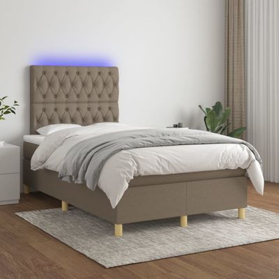vidaXL Posteľ boxsping s matracom a LED sivohnedá 120x200 cm látka