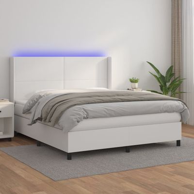 vidaXL Boxspring posteľ s matracom a LED biela 180x200 cm umelá koža