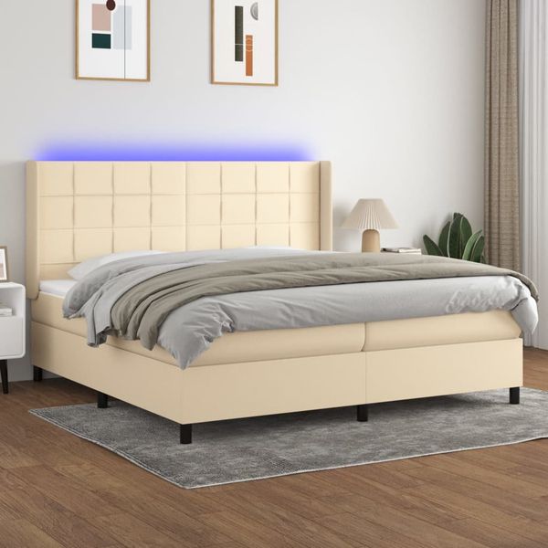vidaXL Posteľ boxsping s matracom a LED krémová 200x200 cm látka