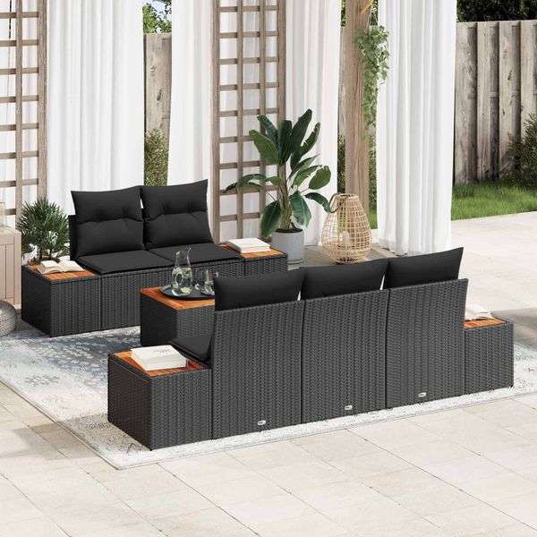 vidaXL Súprava záhradných pohoviek s úložiskom 6 pcs Čierna Poly ratan