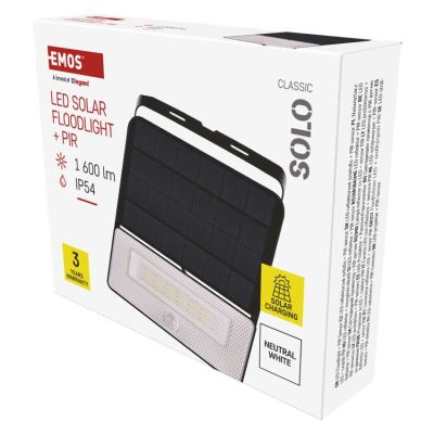 LED reflektor solárny SOLO so senzorom pohybu, neutrálna biela