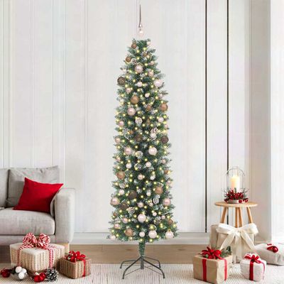 vidaXL Umelý chudý vianočný strom Zelená a biela 210 cm