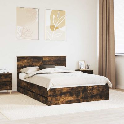 vidaXL Rám postele Dymová dub 135 x 190 cm Inžinierske drevo