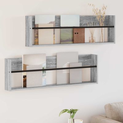vidaXL Regál na časopisy s poličkou 2 pcs Sivý Sonoma 100 x 12 x 30 cm