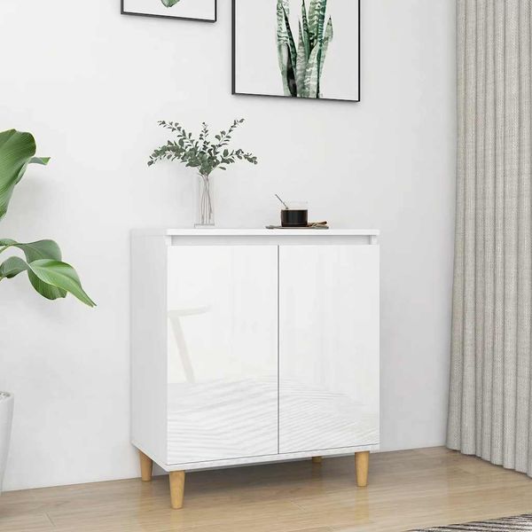 vidaXL Komoda, nohy z masívu, lesklá biela 60x35x70cm kompozitné drevo