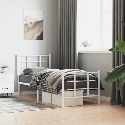 vidaXL Kovový rám postele s čelom a podnožkou biely 75x190 cm