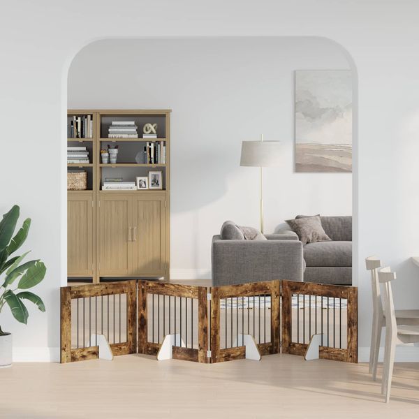 vidaXL Skladacia psia brána so stojanmi 4 ks Dymový dub 321 cm