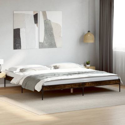 vidaXL Posteľný rám dymový dub 200x200 cm kompozitné drevo a kov