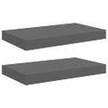 vidaXL Plávajúce nástenné police 2 ks, lesklé sivé 40x23,5x3,8 cm, MDF