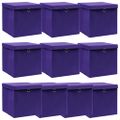 vidaXL Úložné boxy s vekom 10 ks, fialové 32x32x32 cm, látka