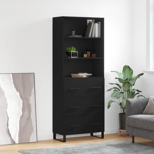 vidaXL Vysoká skrinka čierna 69,5x34x180 cm spracované drevo