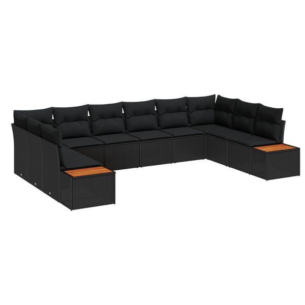 vidaXL Súprava záhradných pohoviek s vankúšom 10 pcs Čierna Poly ratan