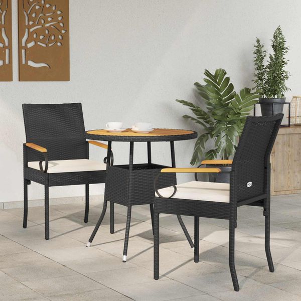vidaXL Záhradné kreslá 2 pcs Čierna a krémová biela Polyratan a akácia