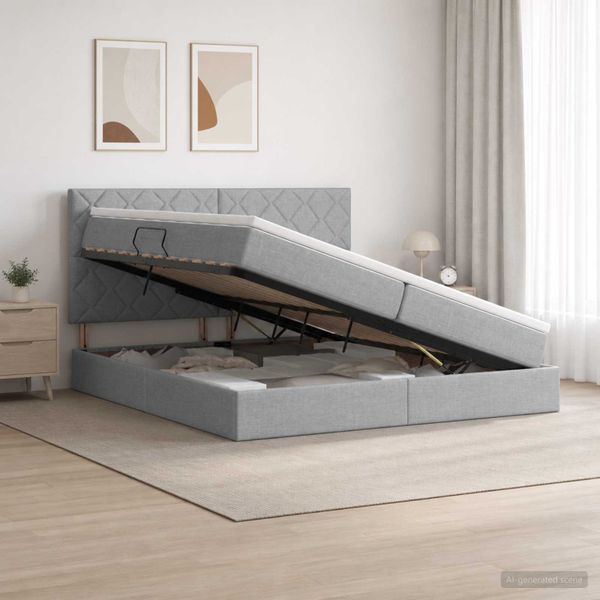 vidaXL Postel s úložným prostorem a matrací Svetlosivá 200 x 200 cm
