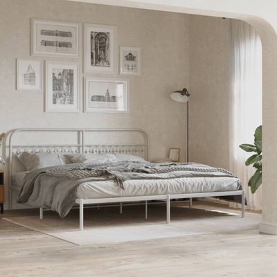 vidaXL Kovový rám postele s čelom biely 200x200 cm