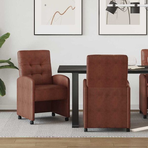 vidaXL Jedálenské stoličky na kolieskach 2 pcs Lesklá hnedá Umelá koža