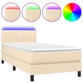 vidaXL Posteľ boxsping s matracom a LED krémová 100x200 cm látka