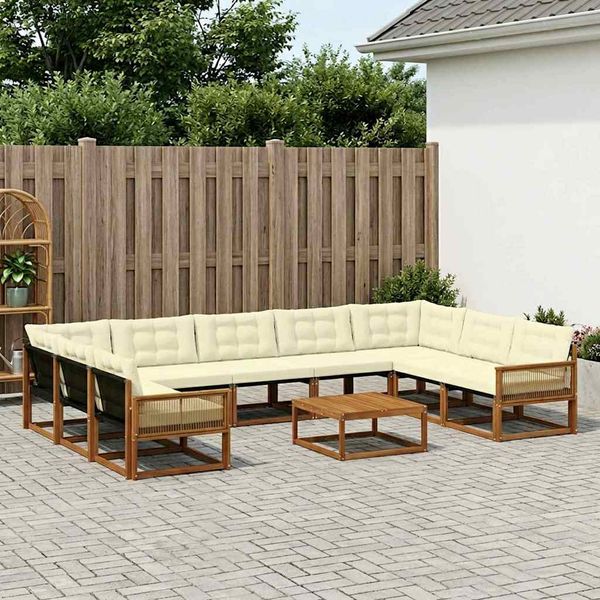 vidaXL Záhradná súprava gaučov s vankúšom 10 pcs Prírodná a krémová
