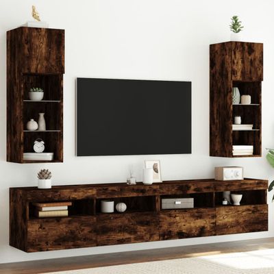 vidaXL TV skrinky s LED svetlami 2 ks dymový dub 30,5x30x90 cm