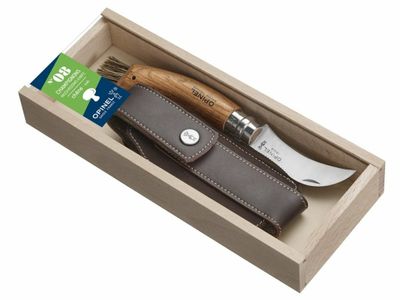 OPINEL 001327 VRI N°08 Inox hubársky vreckový nôž 8 cm, dub, kožené puzdro, drevená krabica
