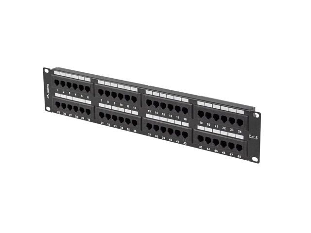 Patch panel 48 portov 2U 19'' CAT.6 utp čierny lanberg