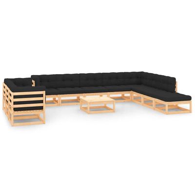 vidaXL 12-dielna sedacia súprava, antracitové podložky, borovica