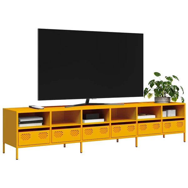 vidaXL TV skrinka horčicovožltá 202x39x43,5 cm oceľ valcovaná studena