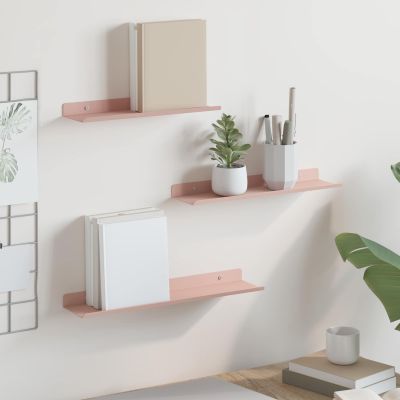 vidaXL Závesná polica Nástenný 3 pcs Ružová 40 x 9 x 2,5 cm Oceľ