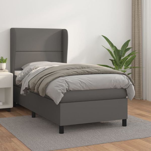 vidaXL Boxspring posteľ s matracom sivá 90x190 cm umelá koža