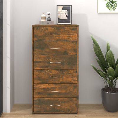 vidaXL Komoda so 6 zásuvkami dymový dub 50x34x96 cm spracované drevo